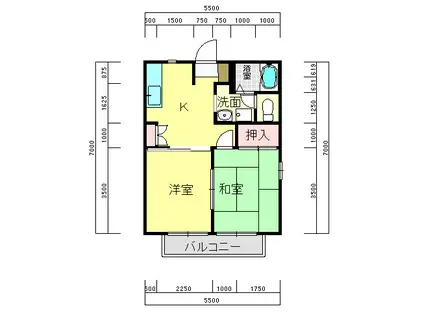 エメラルドビーチ弐番館(2K/2階)の間取り写真