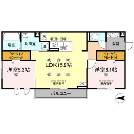 ドリーム大町(2LDK/2階)の間取り写真