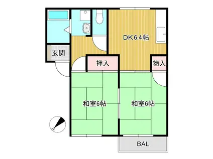 フレグランス北山(2DK/1階)の間取り写真
