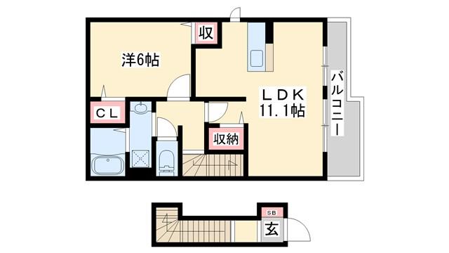 ベルフィオーレ(1LDK/2階)の間取り写真