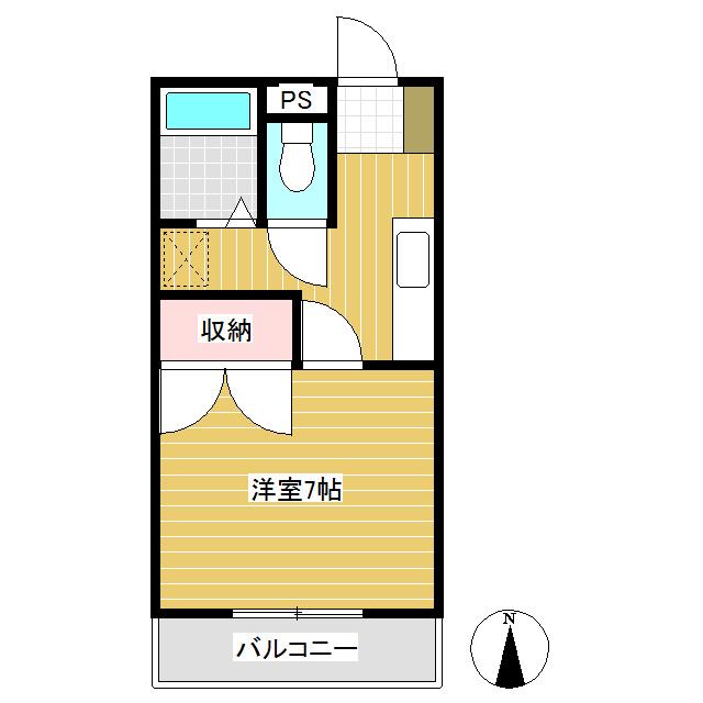 ハイツなかざわB棟(1K/1階)の間取り写真