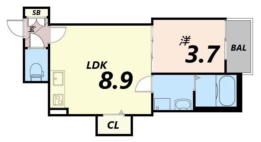 HABITASION京口(1LDK/2階)の間取り写真