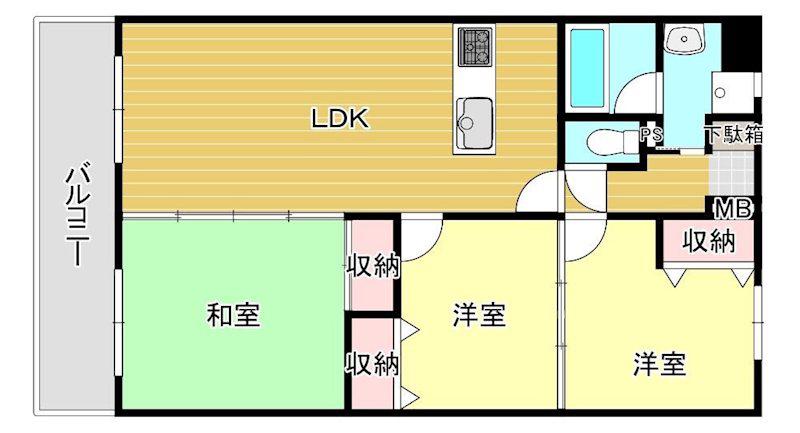 エミネント西新(3LDK/7階)の間取り写真