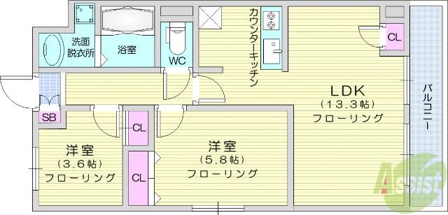アズールコート名取(1SLDK/3階)の間取り写真