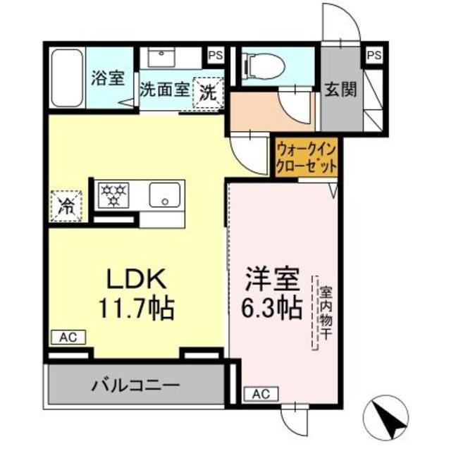 D PAINA 登戸II(1LDK/2階)の間取り写真