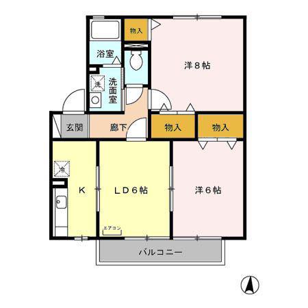 セジュール・ラフィネA/B(2LDK/2階)の間取り写真