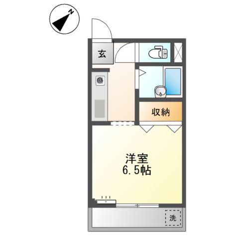 メロディーハイム(ワンルーム/2階)の間取り写真