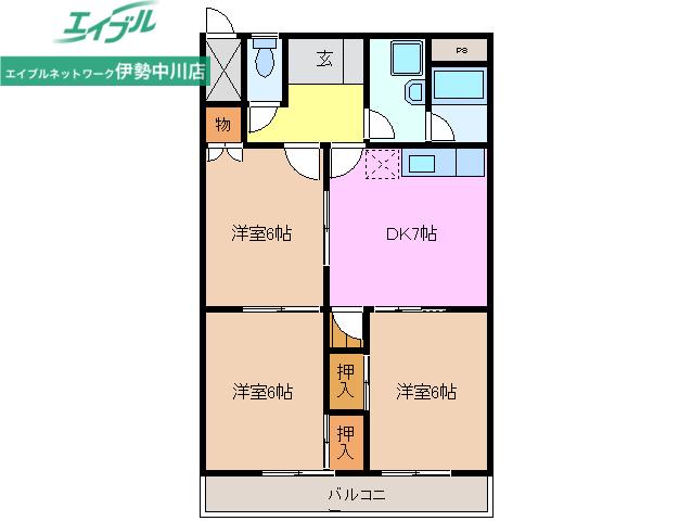 ラルーシア高茶屋A棟(3DK/5階)の間取り写真