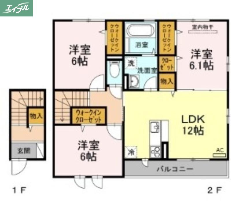 イル ヴィラージュ B棟(3LDK/2階)の間取り写真