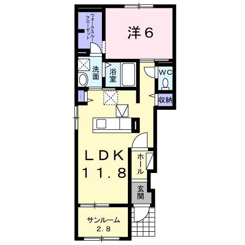 ヴェリ椎津 VELI椎津(1LDK/1階)の間取り写真