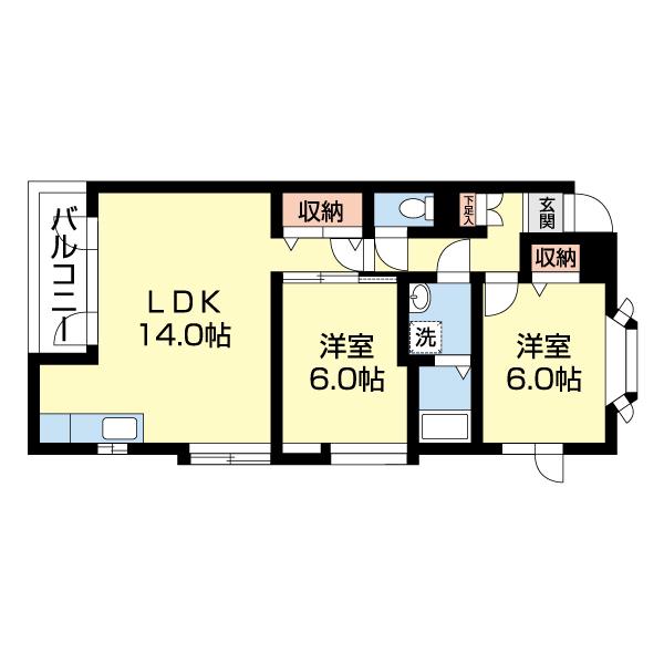 トラッパーII(2LDK/2階)の間取り写真