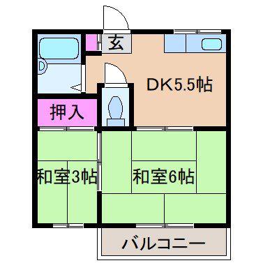 ウイングハイツ(2DK/1階)の間取り写真