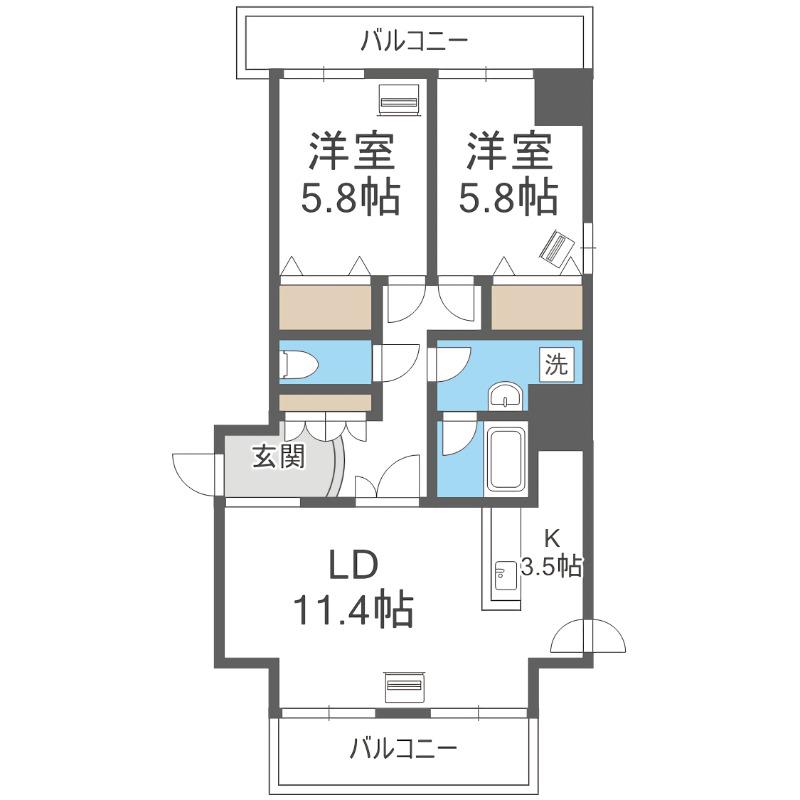 サンコート南8条(2LDK/2階)の間取り写真