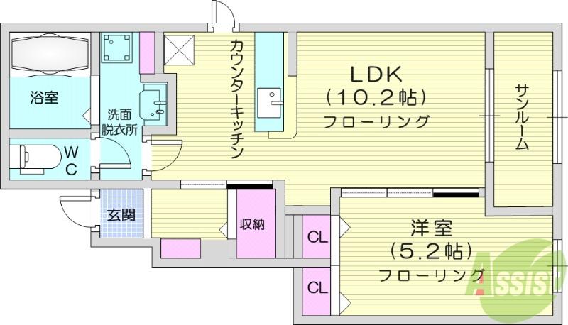 レジデンス青葉(1LDK/1階)の間取り写真