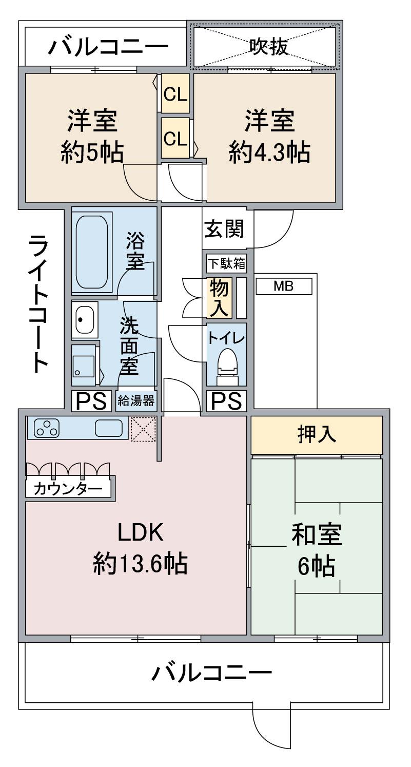 ハイツ東戸塚 II B棟(3LDK/1階)の間取り写真