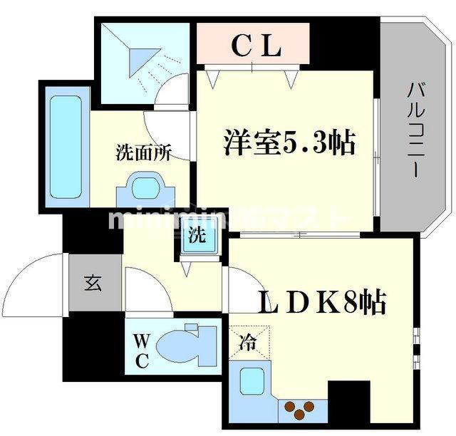 ゼウス桜川プレミアム(1LDK/11階)の間取り写真