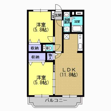 ユーミーセレッソ(2LDK/1階)の間取り写真