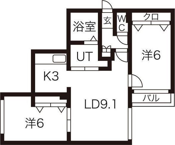 サウスナナ(2LDK/2階)の間取り写真