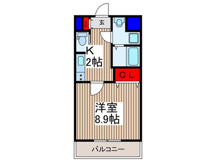 フェリオ南越谷(1K/2階)の間取り写真