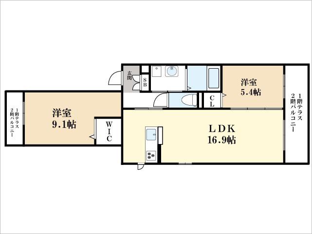 グランドール藤井(2LDK/2階)の間取り写真