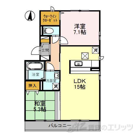 クロスロードIIA棟(2LDK/1階)の間取り写真