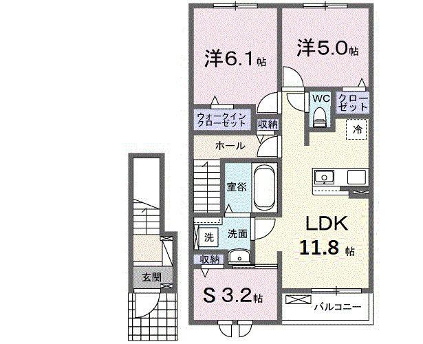 メゾングレーヌ東觜崎駅前A(2LDK/2階)の間取り写真