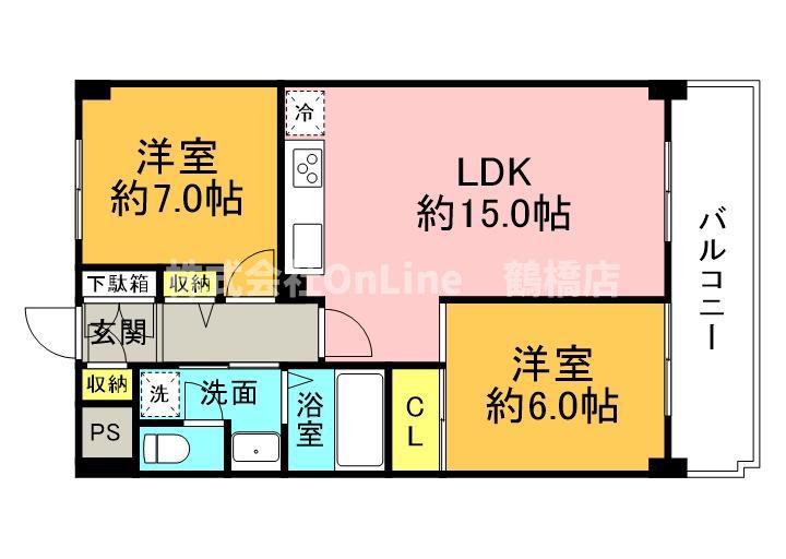 ハイツ森ノ宮(2LDK/4階)の間取り写真