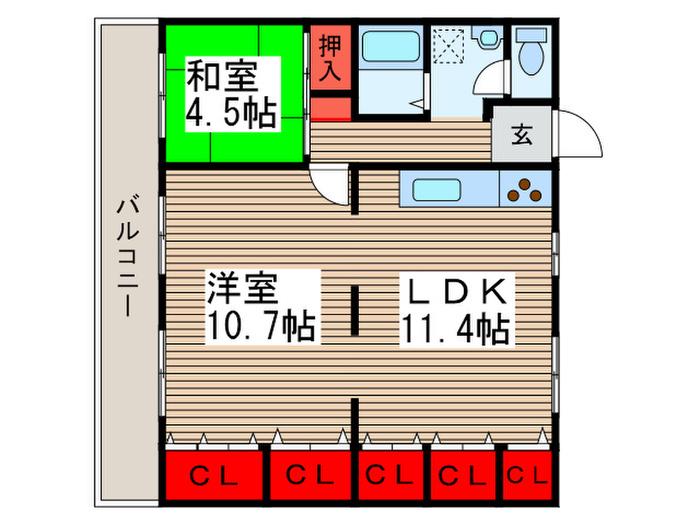 大津ケ丘第二(2LDK/5階)の間取り写真