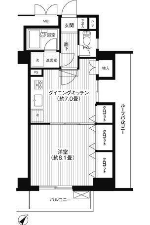 ロイヤル笹塚(1DK/4階)の間取り写真