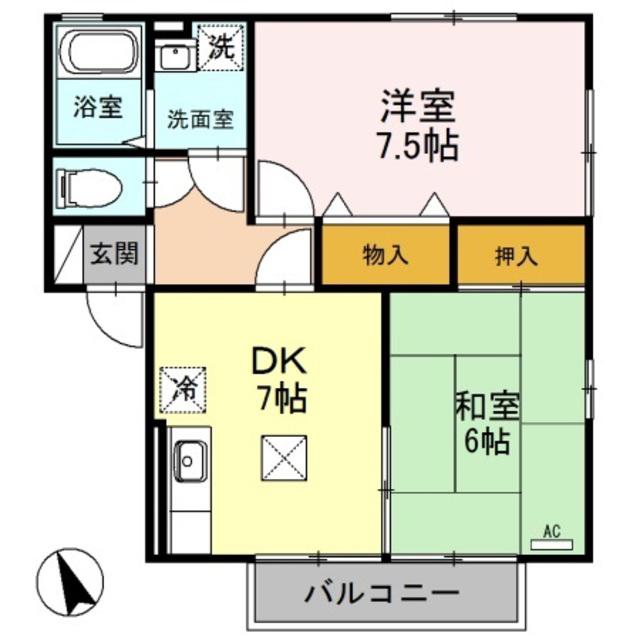 クレストハイツB(2SDK/1階)の間取り写真