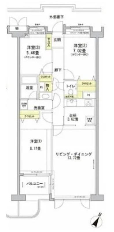 グランフォート目黒(3LDK/3階)の間取り写真