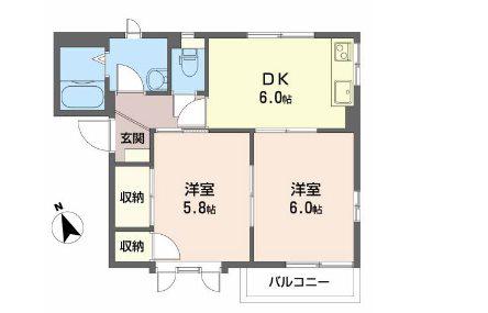 ディアスちごちごB(2DK/1階)の間取り写真