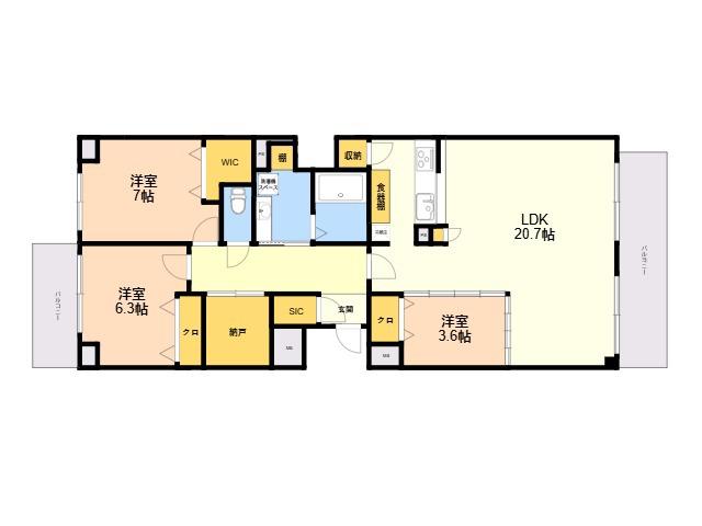 CREST西新(3LDK/13階)の間取り写真