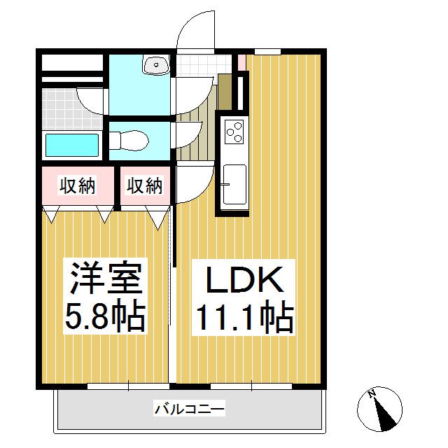ウエスト シュライン 2号(1LDK/1階)の間取り写真