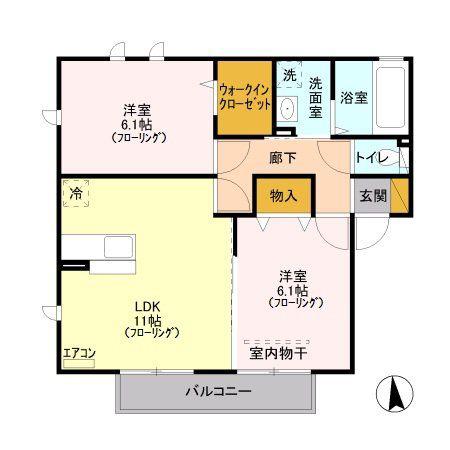 ラフレ仲道F(2LDK/2階)の間取り写真