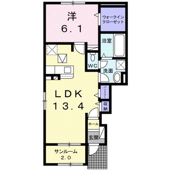 ウエスト ディオスⅡ(1LDK/1階)の間取り写真