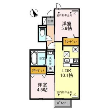 サンツリーD B棟(2LDK/1階)の間取り写真