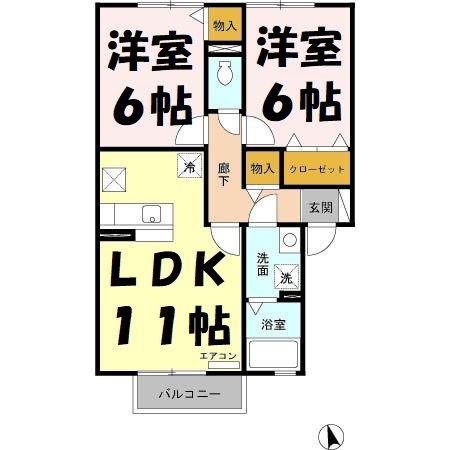 ソレアードⅢ(2LDK/1階)の間取り写真