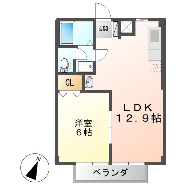 エステートオゼキB(1LDK/2階)の間取り写真