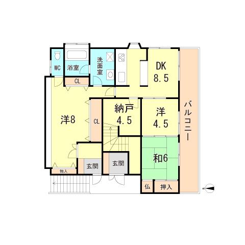 上鳴尾町マンション(3SDK/2階)の間取り写真