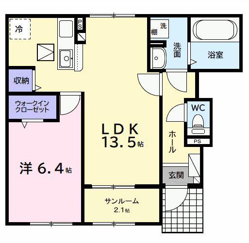 メロー ウインド(1LDK/1階)の間取り写真