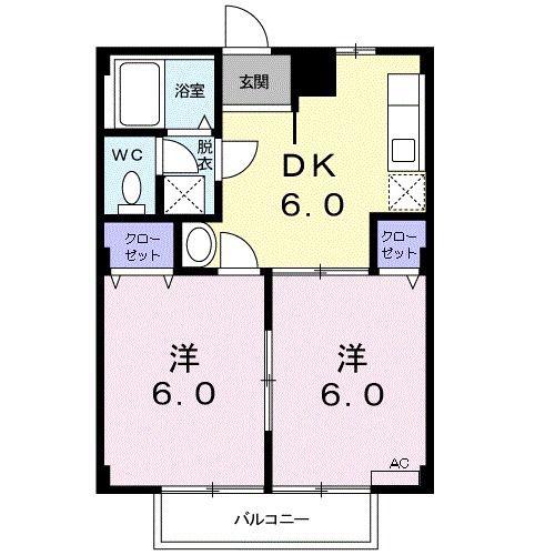 フラット長松A(2DK/2階)の間取り写真
