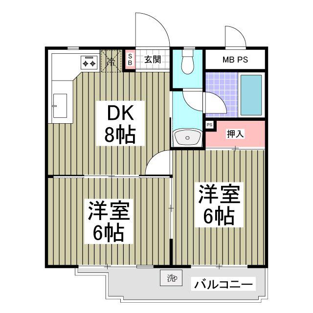 レジオンス花小金井(2DK/1階)の間取り写真
