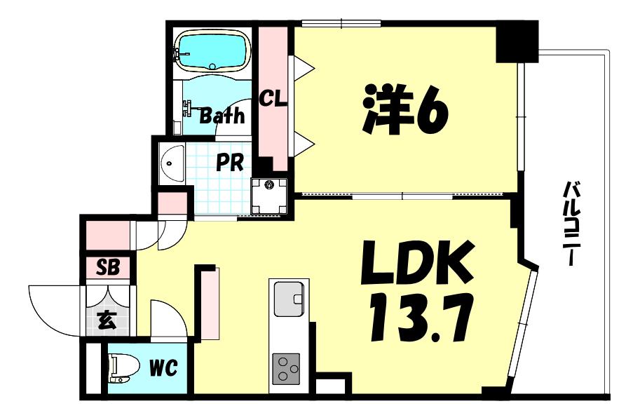 ワコーレ新神戸マスターズレジデンス(1LDK/5階)の間取り写真