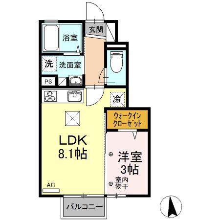 シュペール小原田(1LDK/1階)の間取り写真