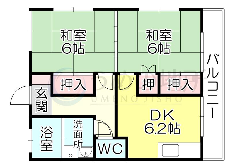 アカシヤアパート(2DK/2階)の間取り写真