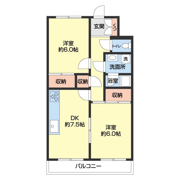 マンショングリム(2DK/2階)の間取り写真