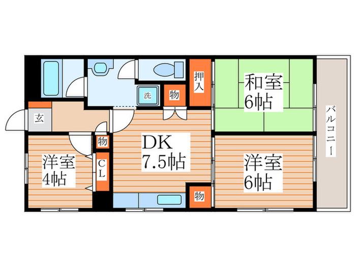 サニーハイツ(3DK/3階)の間取り写真