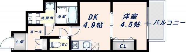 ガルデニア高井田(1DK/6階)の間取り写真