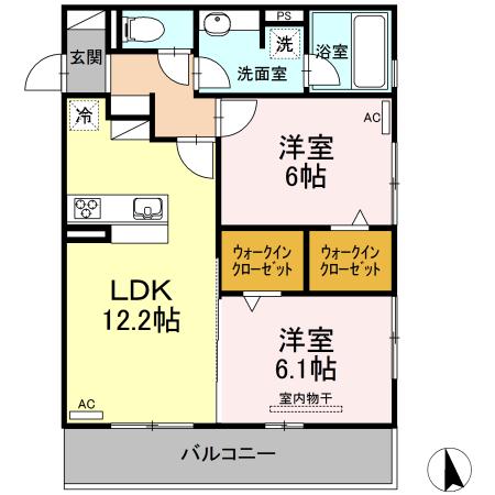 ソルアズール(2LDK/2階)の間取り写真